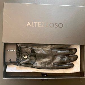Altezzoso Mostro Black Crocodile Embossed Leather Driving Gloves for Men